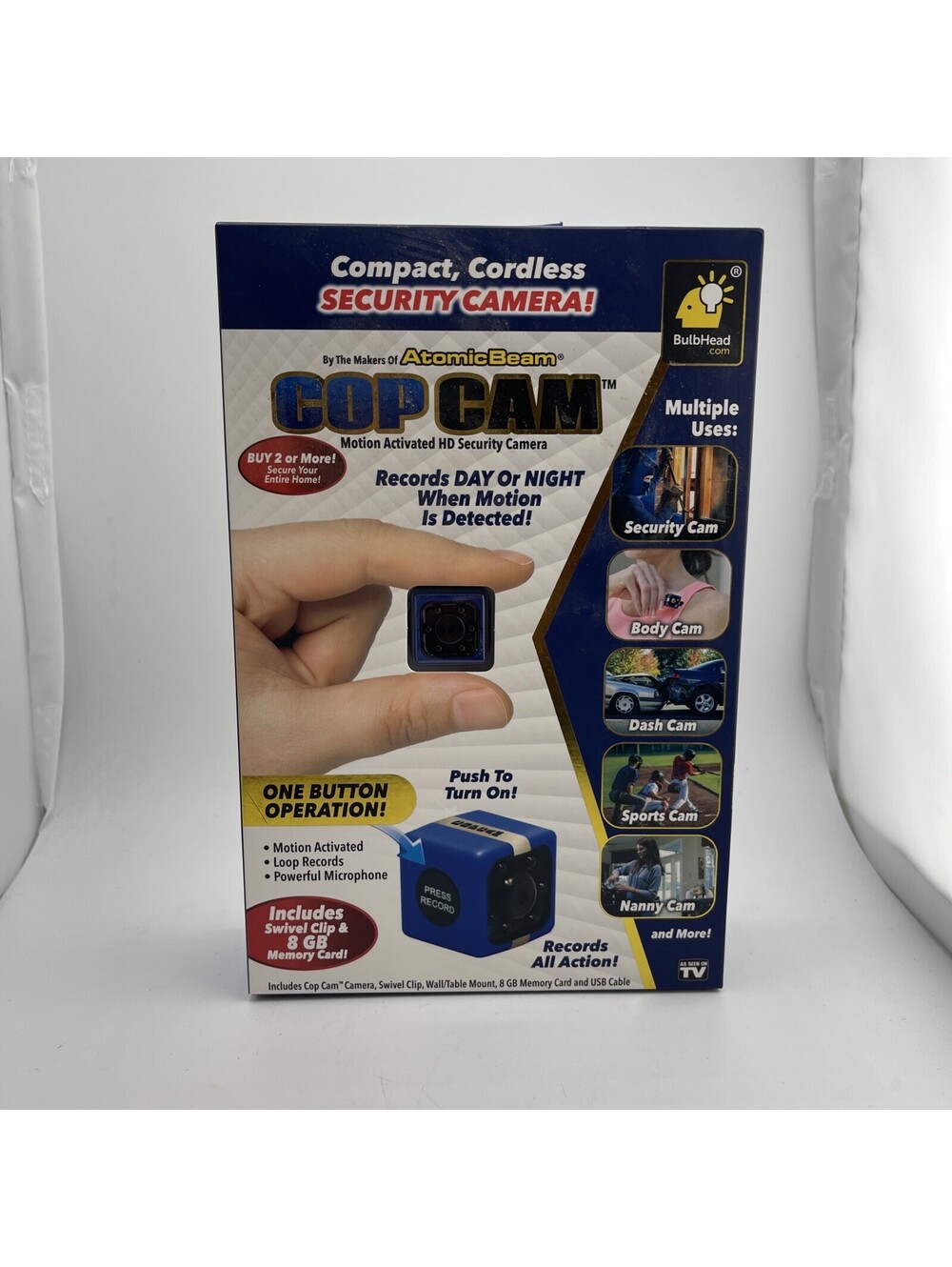 Atomic Beam Cop Cam Motion Activated Night Vision Cube Camera 720p 8GB Blue/Bla…